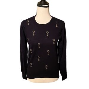 Major Key Bedazzled Jewel Key Navy Blue Sweater Fitted Lightweight Small S